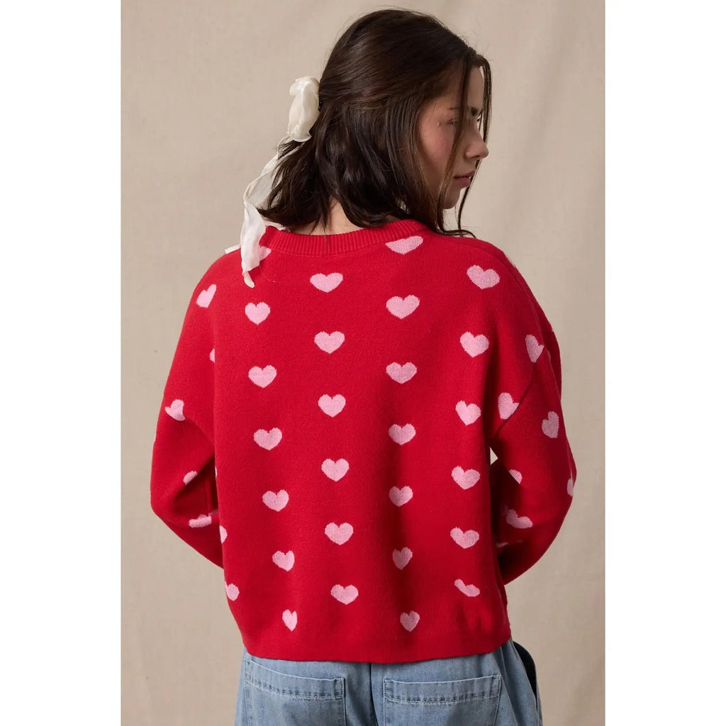 Brushed Heart Sweater, Red