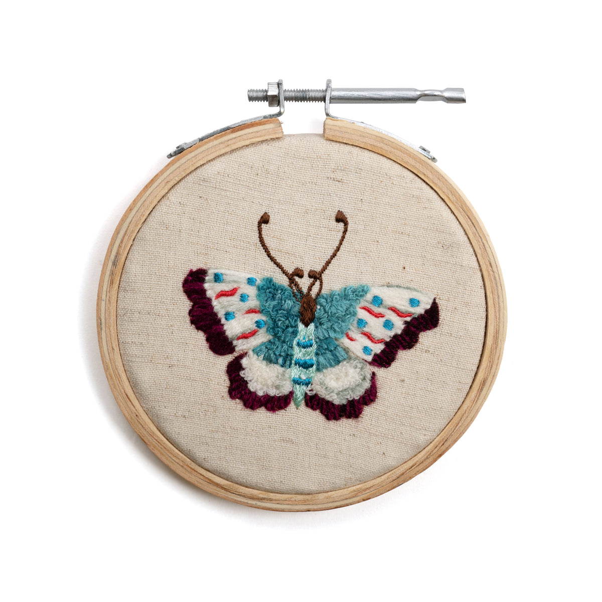 Butterfly Embroidery Hoop Collection - Blue & Magenta Wing - 4in