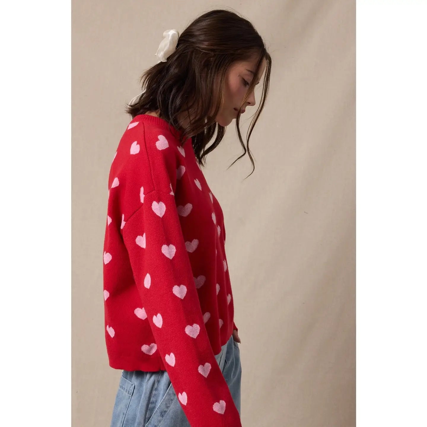 Brushed Heart Sweater, Red