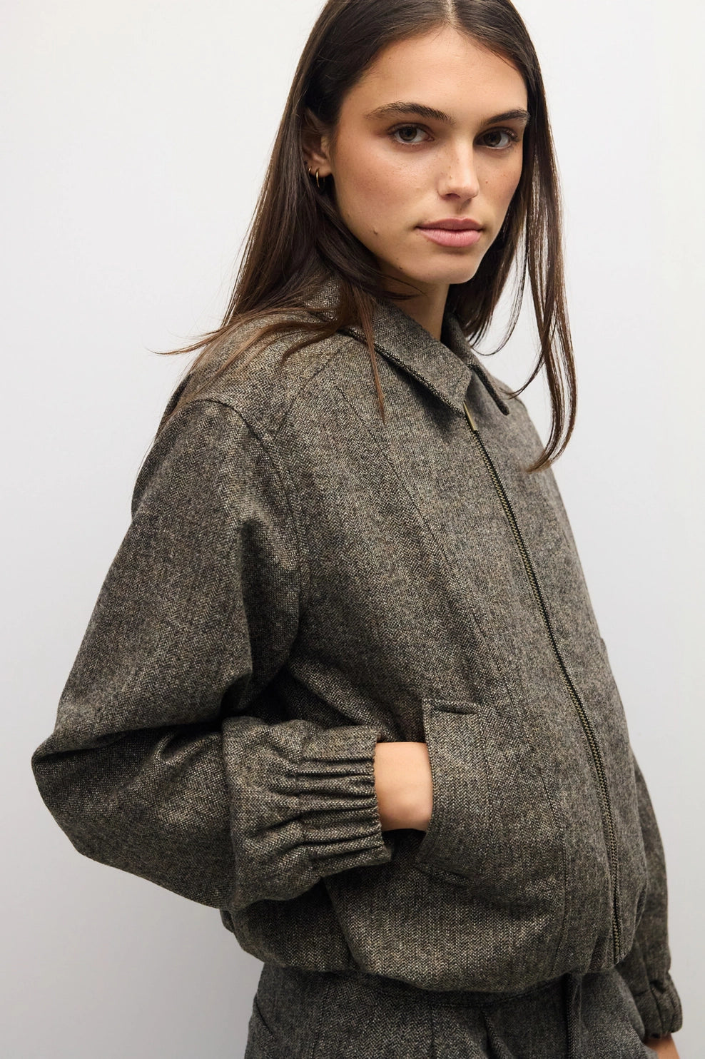 Brown Plaid Zip Up Jacket