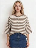 Striped Button Down Cardigan with Raw Edge