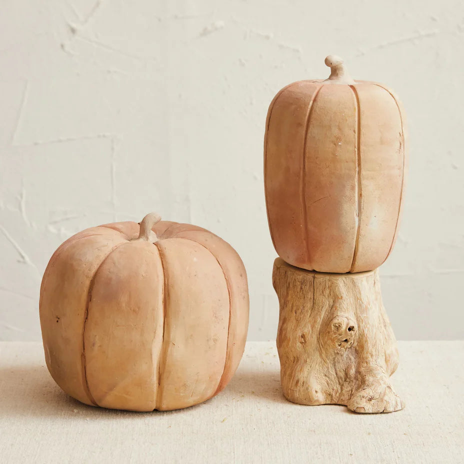 Handmade Terra-cotta Pumpkin, 8"H