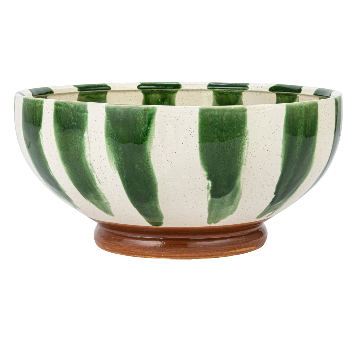 Hand-Painted Stoneware Footed Bowl with Stripes