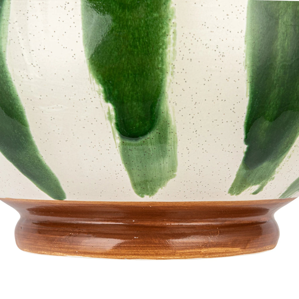Hand-Painted Stoneware Footed Bowl with Stripes