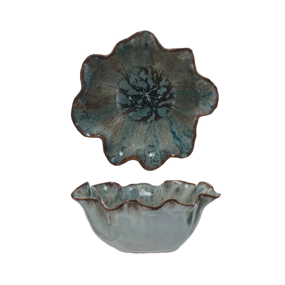 Stoneware Ruffled Bowl, Blue