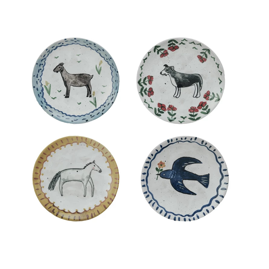 Hand-Painted Stoneware Plate with Animal