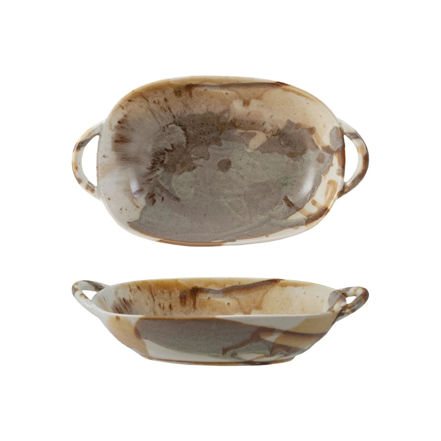Stoneware Baker/Server w/ Handles, Reactive Glaze