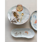 Hand-Painted Stoneware Platter with Flowers
