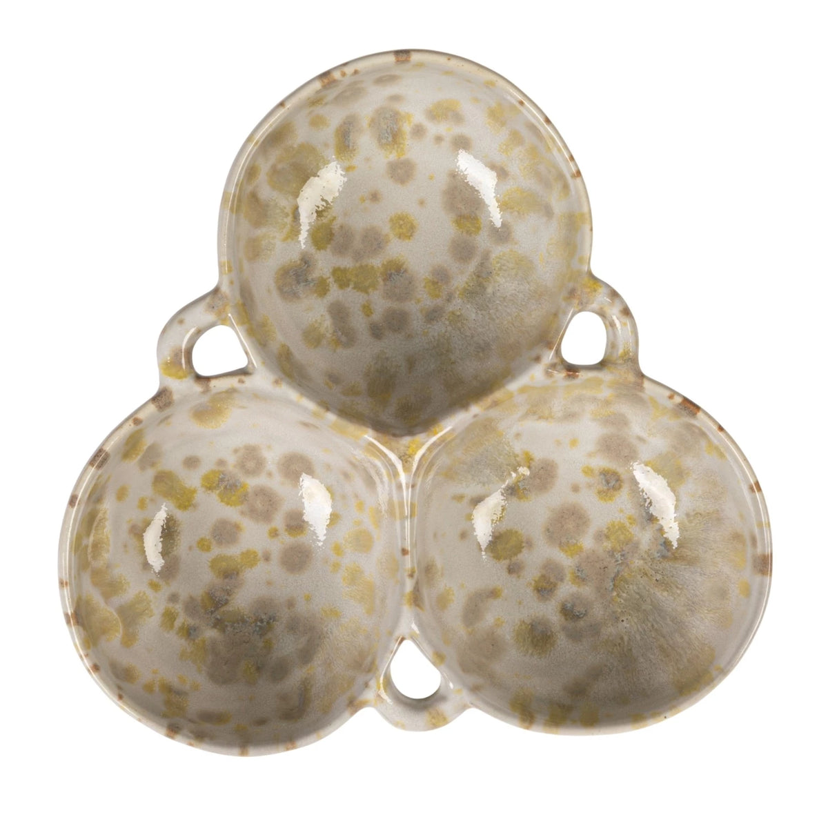 Stoneware Multi Bowl w/  3 Sections, Cream  and Green