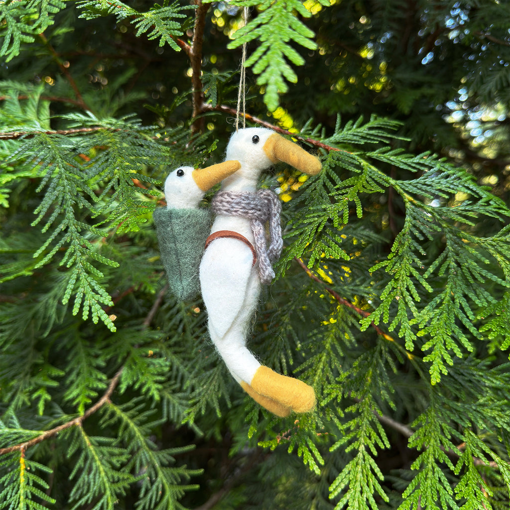 Felt Goose With Baby Ornament