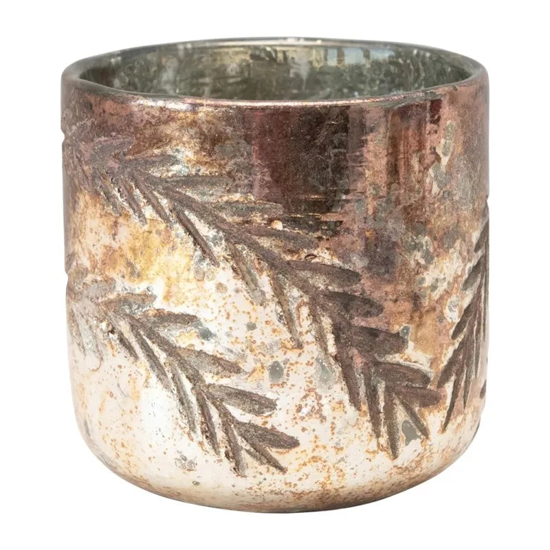 Glass Tealight Holder with Etched Branches 4"