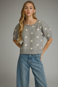 Short Sleeve Polka Dot Sweater - Grey