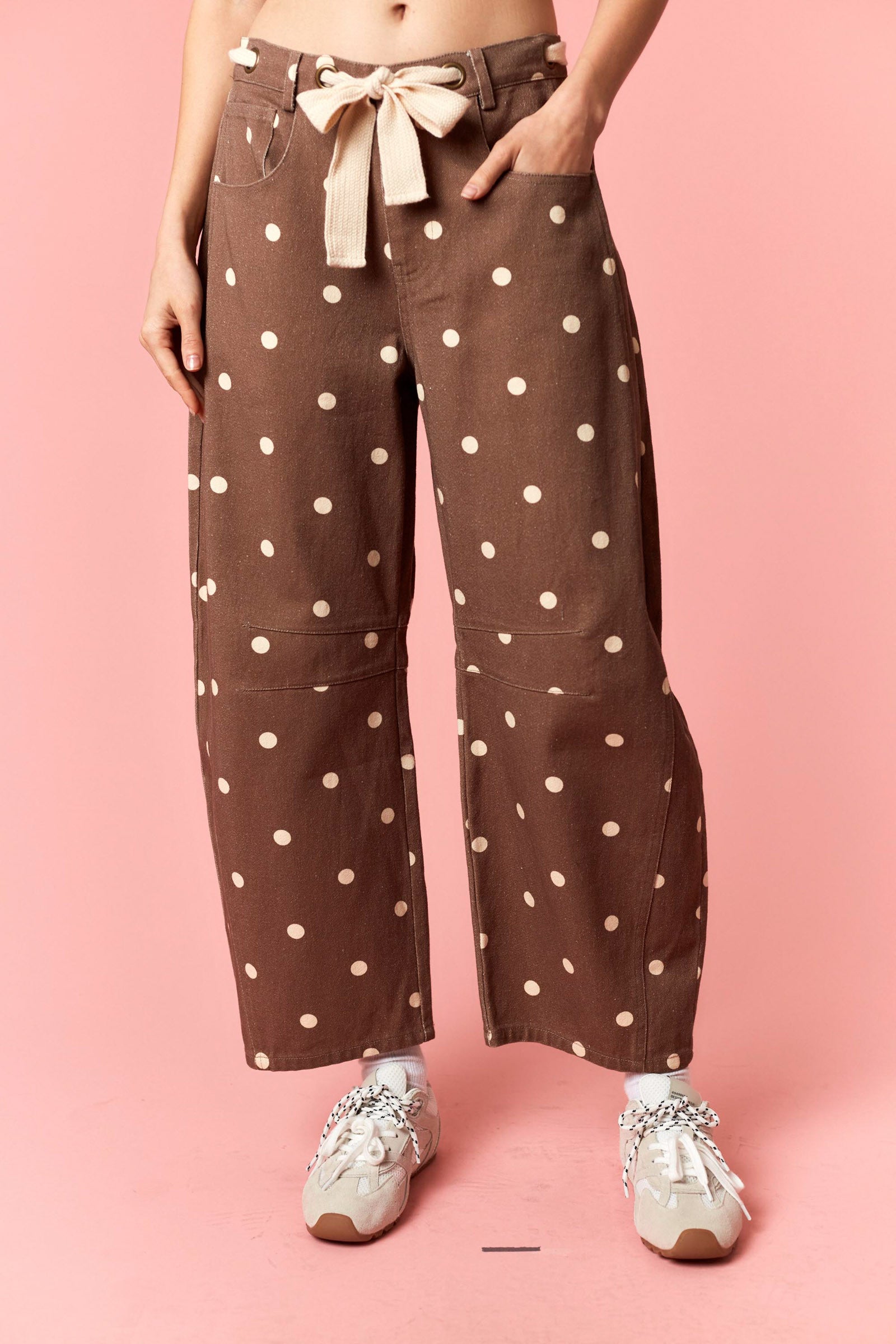 Brown + Ivory Polka Dot Drawstring Pant