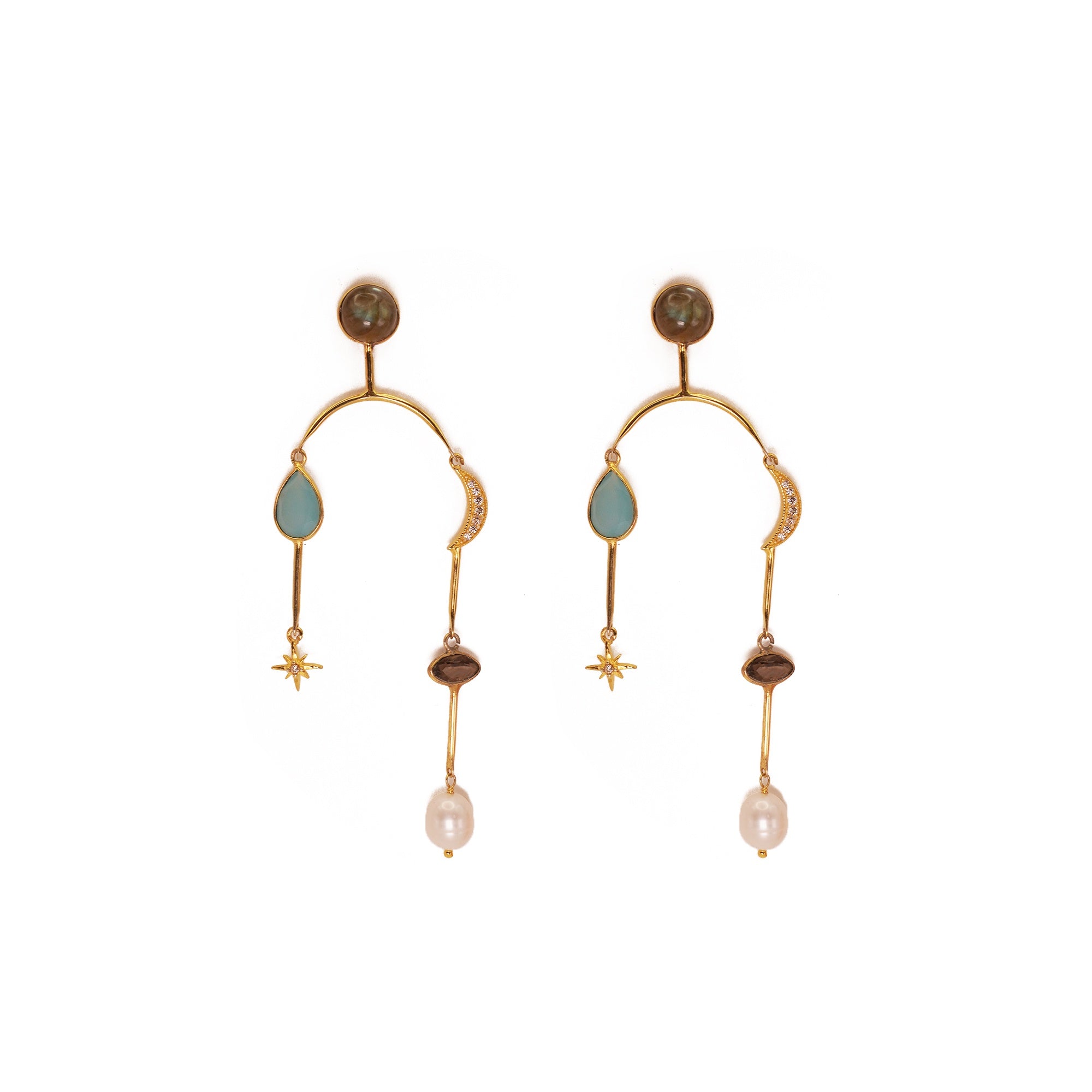 ***Multi Stone Star and Moon Mobile Earrings