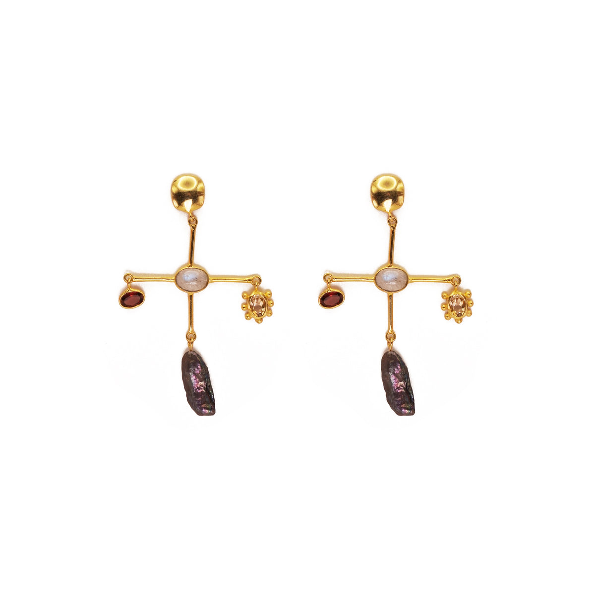 ***Multi-Stone Sun & Pearl Dangle Earrings
