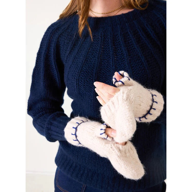 Sailor Love Whipstitch Mittens - Cream/Navy