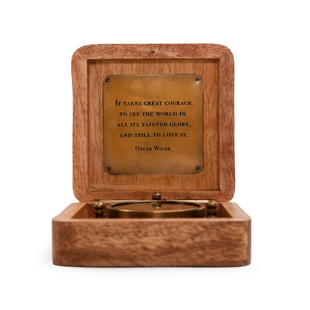 It Takes Great Courage Tripod Compass in Wooden Box