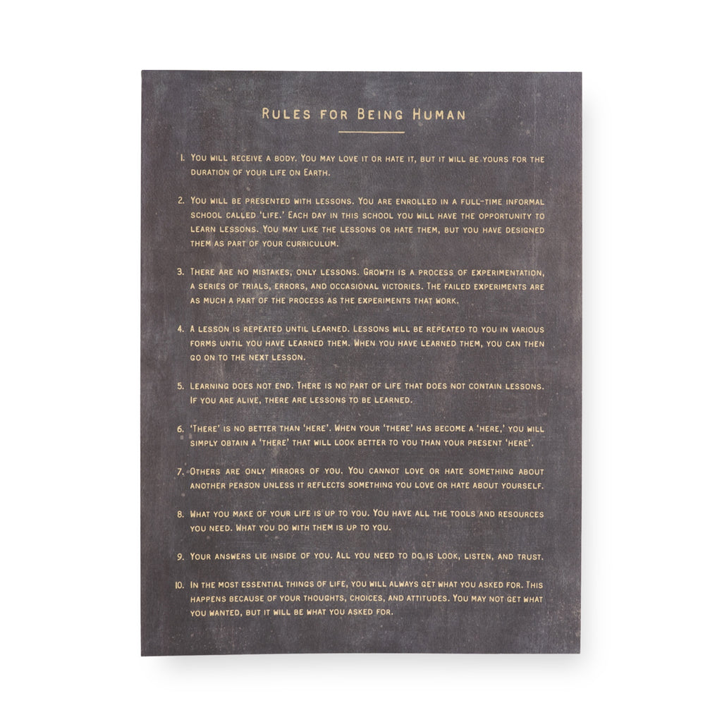12"x16" Rules for Being Human Art Poster-Charcoal