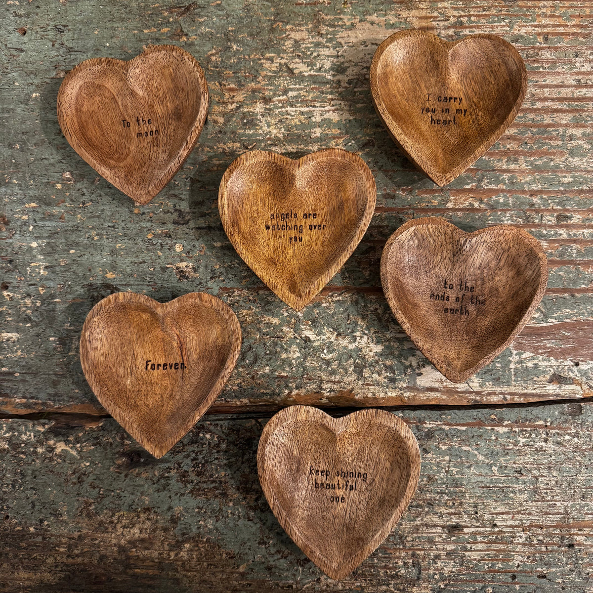 To The Ends Of The Earth Wood Heart Trinket Tray