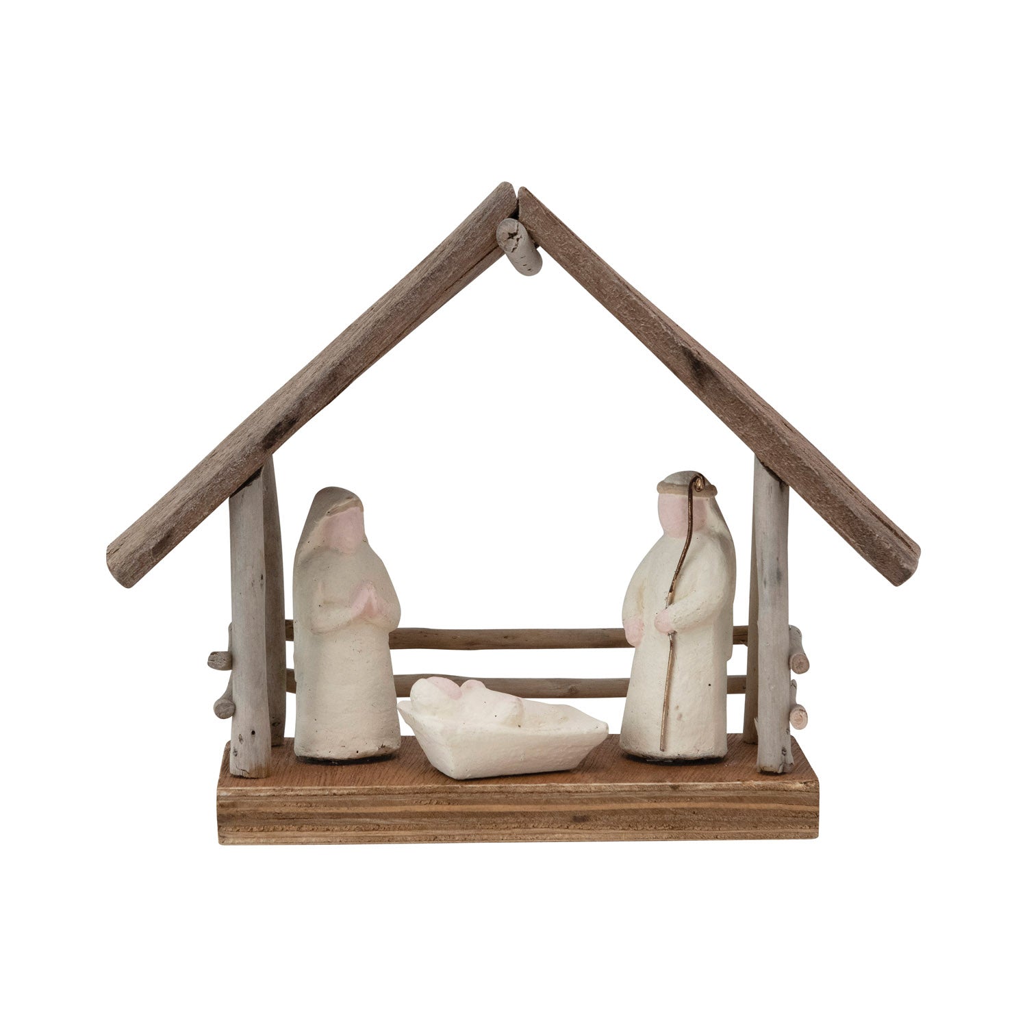 Driftwood & Paper Mache Nativity with Wood Base