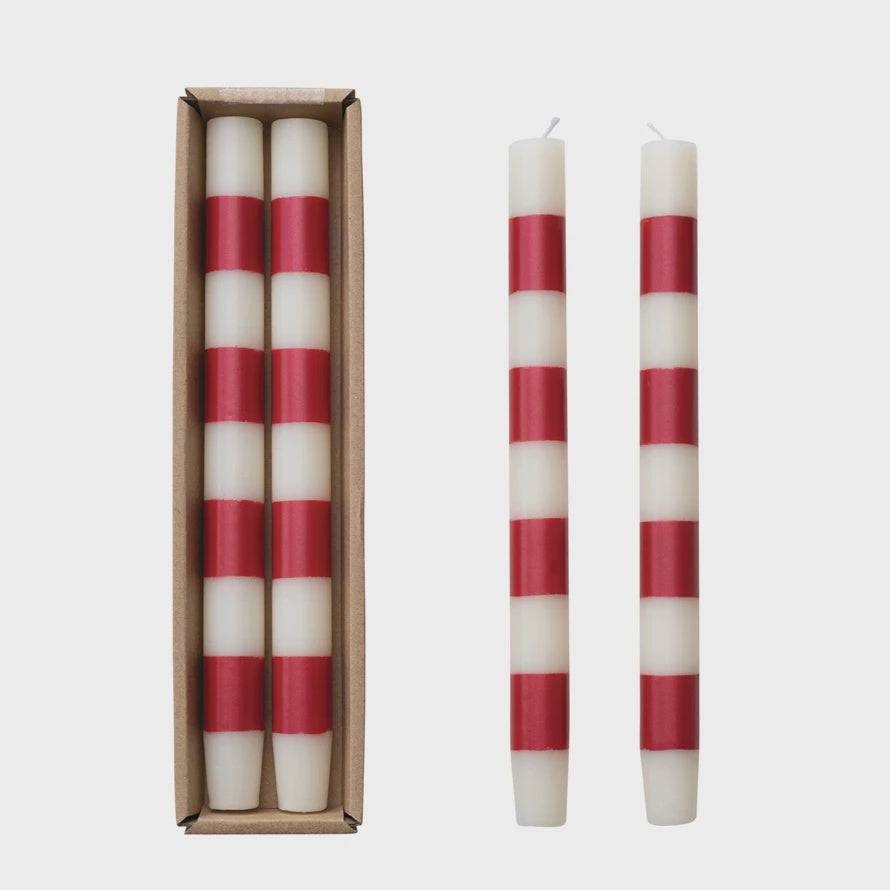 10"H Unscented Taper Candles w/ Stripes in Box, S/ 2