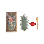 Stoneware Plate with Dish & Bamboo Spoon, S/ 3