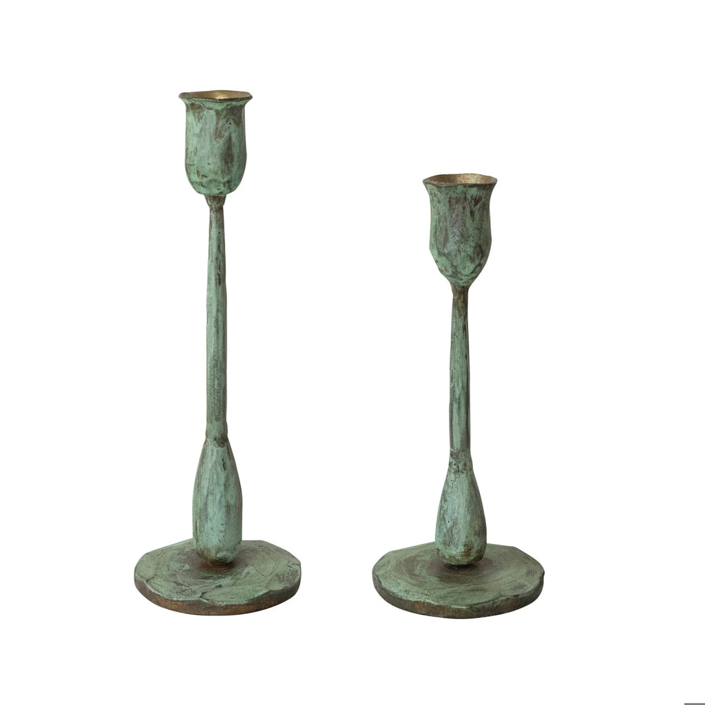 Hand-Forged Metal Taper Holder - Verdigris Finish