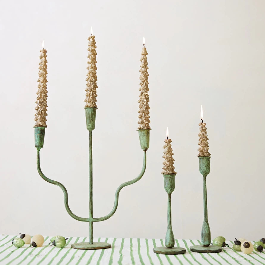 Hand-Forged Metal Taper Holder - Verdigris Finish