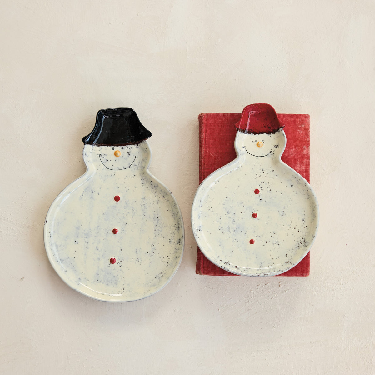 Hand-Painted Ceramic Snowman Shaped Plates
