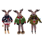 Felt Moose Ornament with Reindeer Sweater and Skates