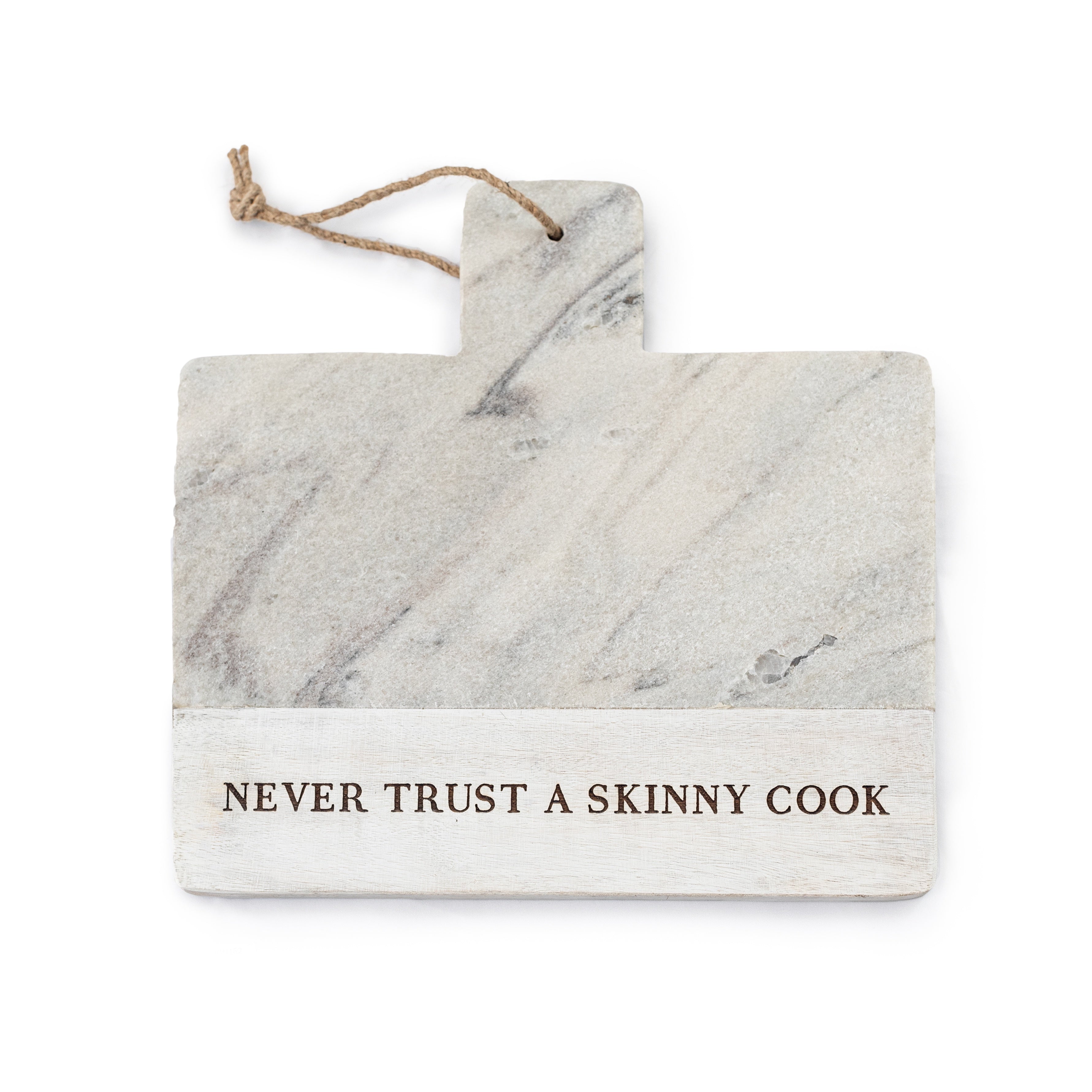 ***Never Trust A Skinny Cook Marble and Wood Cutting/Serving Board 12" x 12" x 0.6"